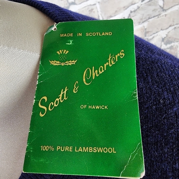 Vintage Scott & Charters of Hawick Lambswool  Vneck Pullover Sweater Navy - Picture 11 of 13